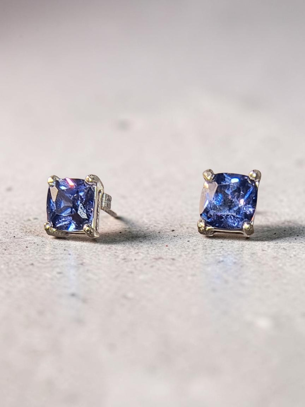 Sterling Silver Faceted Bluish-Purple Gemstone Stud Earrings